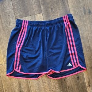 Adidas Women's Athletic Shorts Navy with Pink Stripes